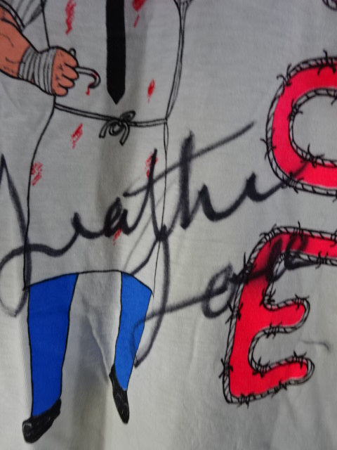 【hand signed autograph】 Leather Face Illustration T-Shirt(5)(IWA / White)