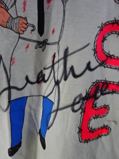 【hand signed autograph】 Leather Face Illustration T-Shirt(5)(IWA / White)