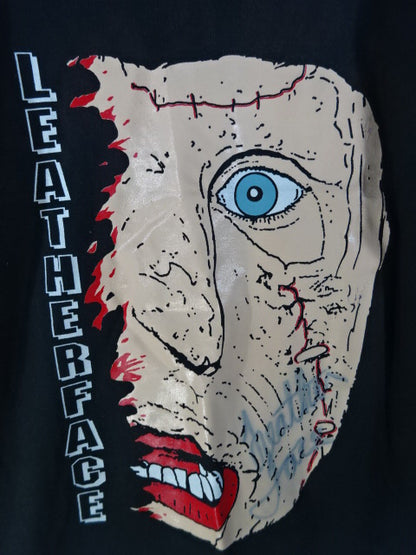 【hand signed autograph】 Leather Face Illustration T-Shirt(6)(IWA / Black)