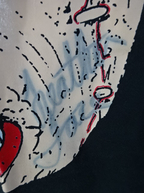 【hand signed autograph】 Leather Face Illustration T-Shirt(6)(IWA / Black)