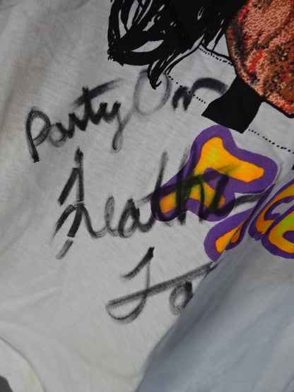 【hand signed autograph】 Leather Face Illustration T-Shirt (7)(IWA / White)