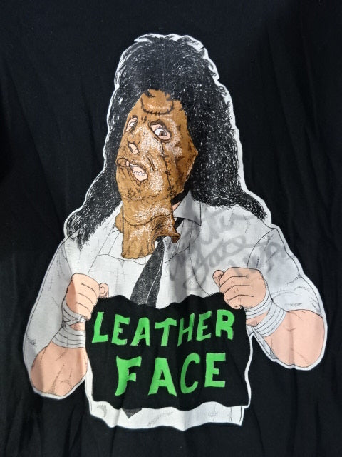 【hand signed autograph】 Leather Face Illustration T-Shirt (8)(IWA / Black)