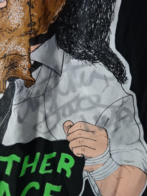 【hand signed autograph】 Leather Face Illustration T-Shirt (8)(IWA / Black)