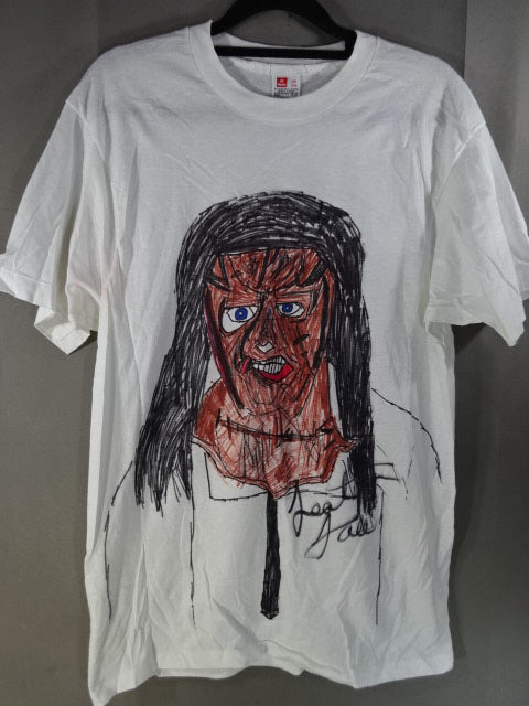 【直筆サイン入り】レザー・フェイス 直筆イラストTシャツ①(IWA / ホワイト)