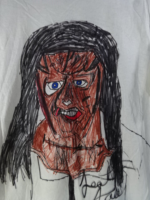 【直筆サイン入り】レザー・フェイス 直筆イラストTシャツ①(IWA / ホワイト)