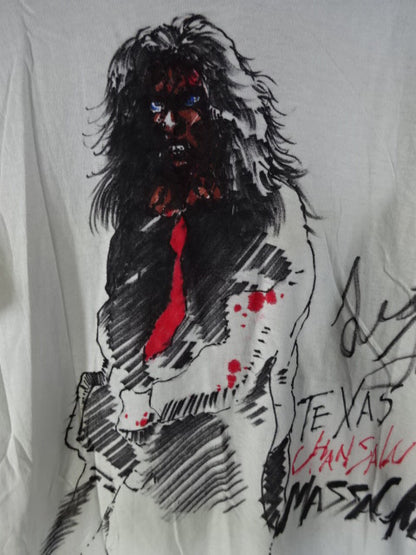 【直筆サイン入り】レザー・フェイス 直筆イラストTシャツ②(IWA / ホワイト)