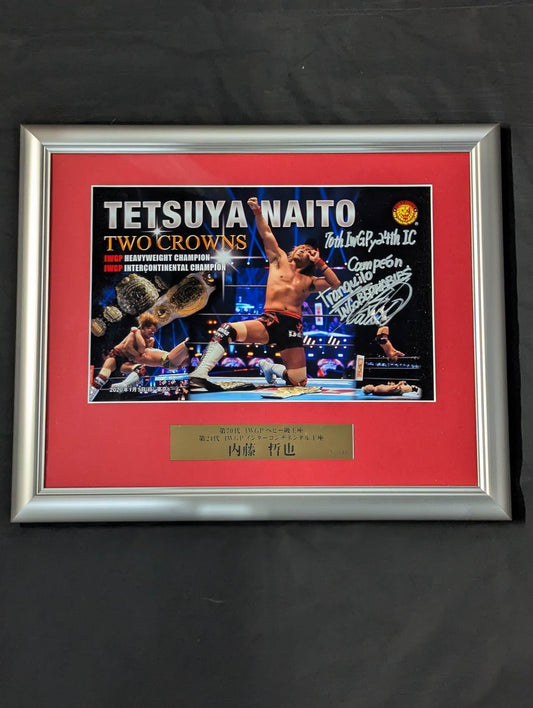 ★ The first double crown champion ★ in history Tetsuya Naito IWGP & Intercontinental Championship hand signed autograph photo frame