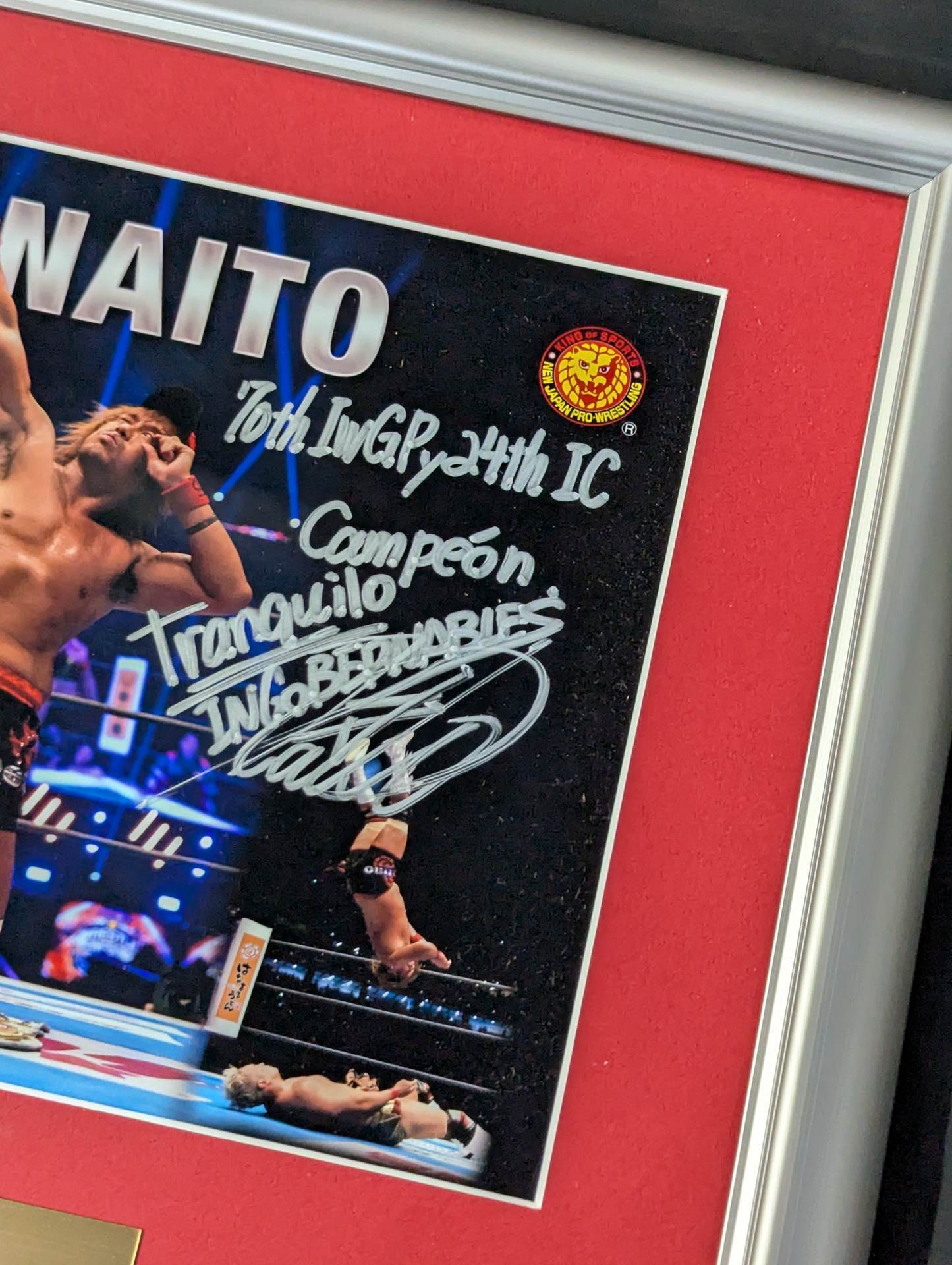 ★ The first double crown champion ★ in history Tetsuya Naito IWGP & Intercontinental Championship hand signed autograph photo frame