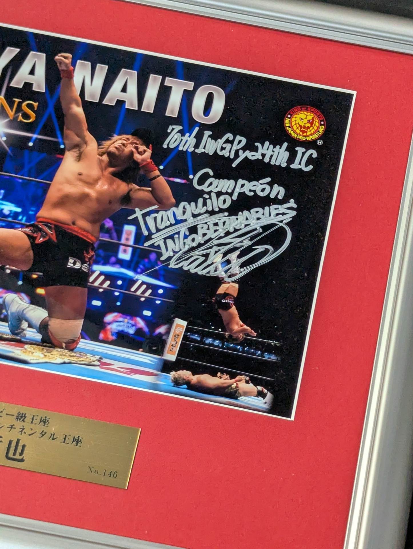 ★ The first double crown champion ★ in history Tetsuya Naito IWGP & Intercontinental Championship hand signed autograph photo frame