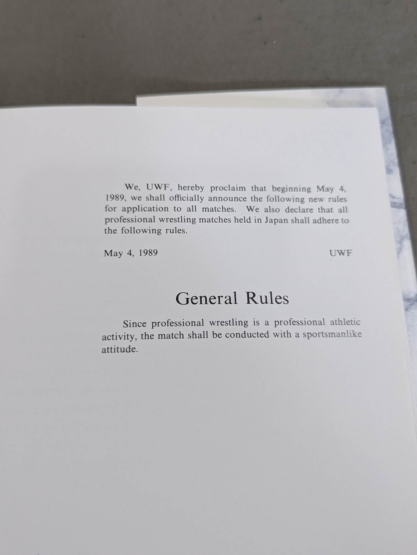 U.W.F. OFFICIAL RULE 1989.5.4~