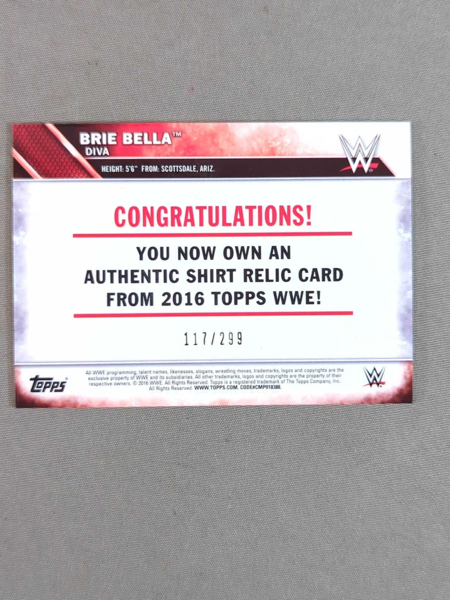 2016 TOPPS WWE ブリー・ベラ 公式リングマットカード