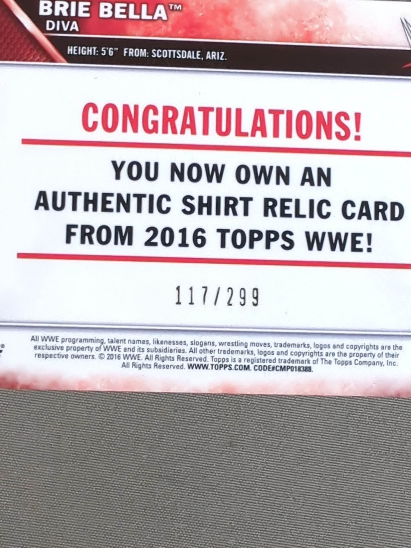 2016 TOPPS WWE ブリー・ベラ 公式リングマットカード