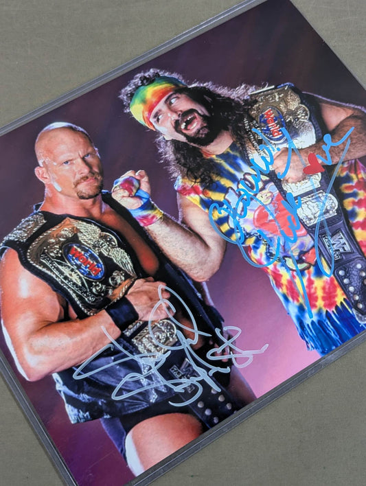 Steve Austin & Dude Love 2 hand signed autographs Pro-Photo (Certified by BECKETT)