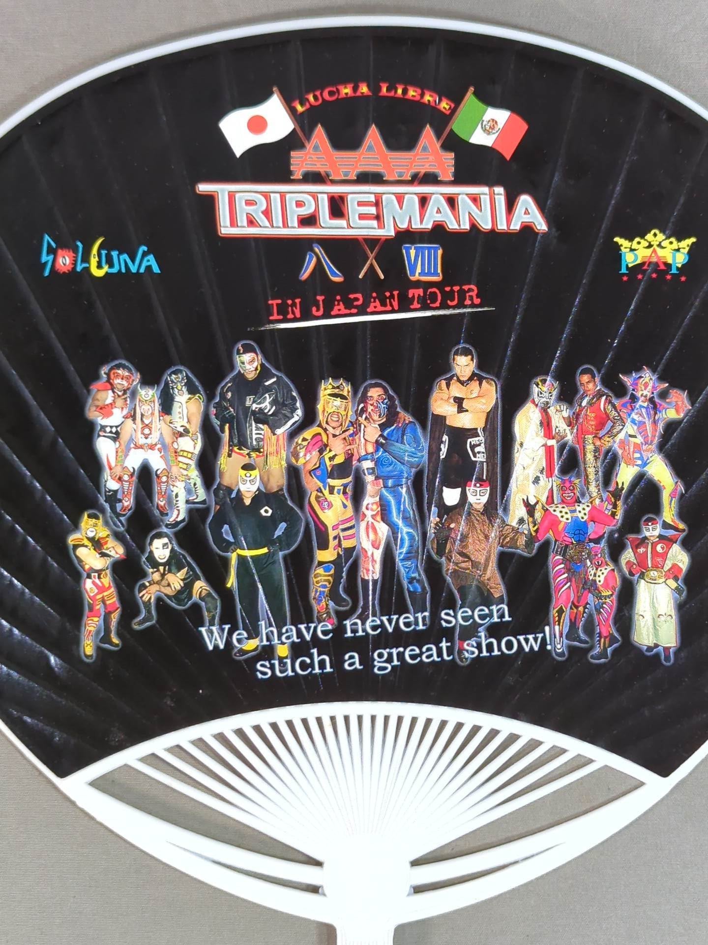 【SHINOBI hand signed autograph 】AAA "TRIPLEMANIA 8" Uchiwa (paper fan) 
