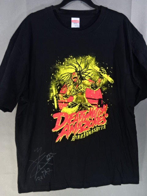 【hand signed autograph】 Rina Yamashita "Deathmatch Amazoness" T-Shirt (1) (Black)