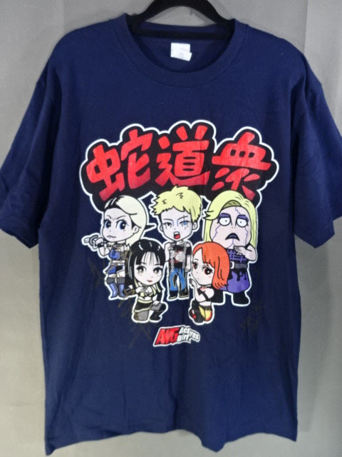 [4 fighters hand signed autograph Actress Girls Character Snake Dojo Illustration T-Shirt (1) (Navy)