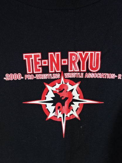 【hand signed autograph】 Tenryu Genichiro  "TE-N-RYU 2000 WAR" T-Shirt (1) (Black)