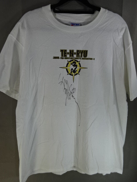 【hand signed autograph】 Tenryu Genichiro  "TE-N-RYU 2000 WAR" T-Shirt (2) (White)