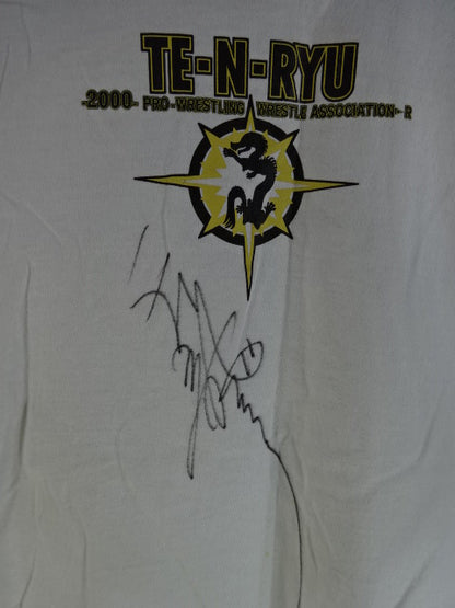 【hand signed autograph】 Tenryu Genichiro  "TE-N-RYU 2000 WAR" T-Shirt (2) (White)