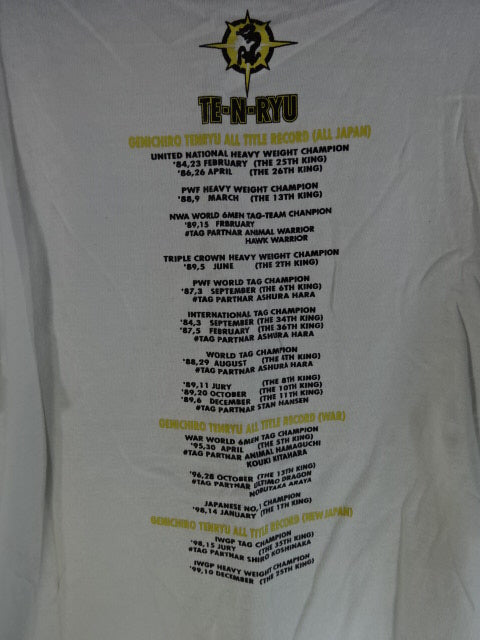 【hand signed autograph】 Tenryu Genichiro  "TE-N-RYU 2000 WAR" T-Shirt (2) (White)