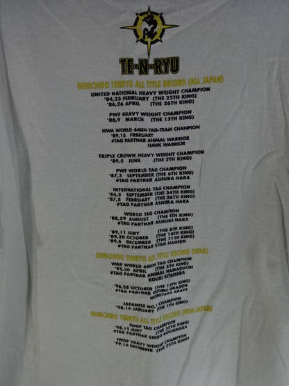 【hand signed autograph】 Tenryu Genichiro  "TE-N-RYU 2000 WAR" T-Shirt (2) (White)