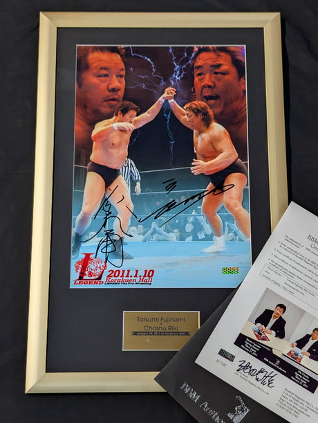 ★8/100 BBM Authentic Collection★ 藤波辰爾＆長州力 直筆Wサイン入り 額装大判写真