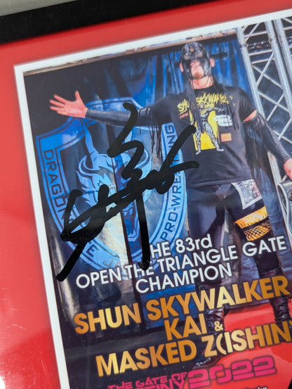 The 83rd Open The Triangle Gate Champion (Shun Skywalker & KAI & Mask de Z) hand signed autograph photo frame