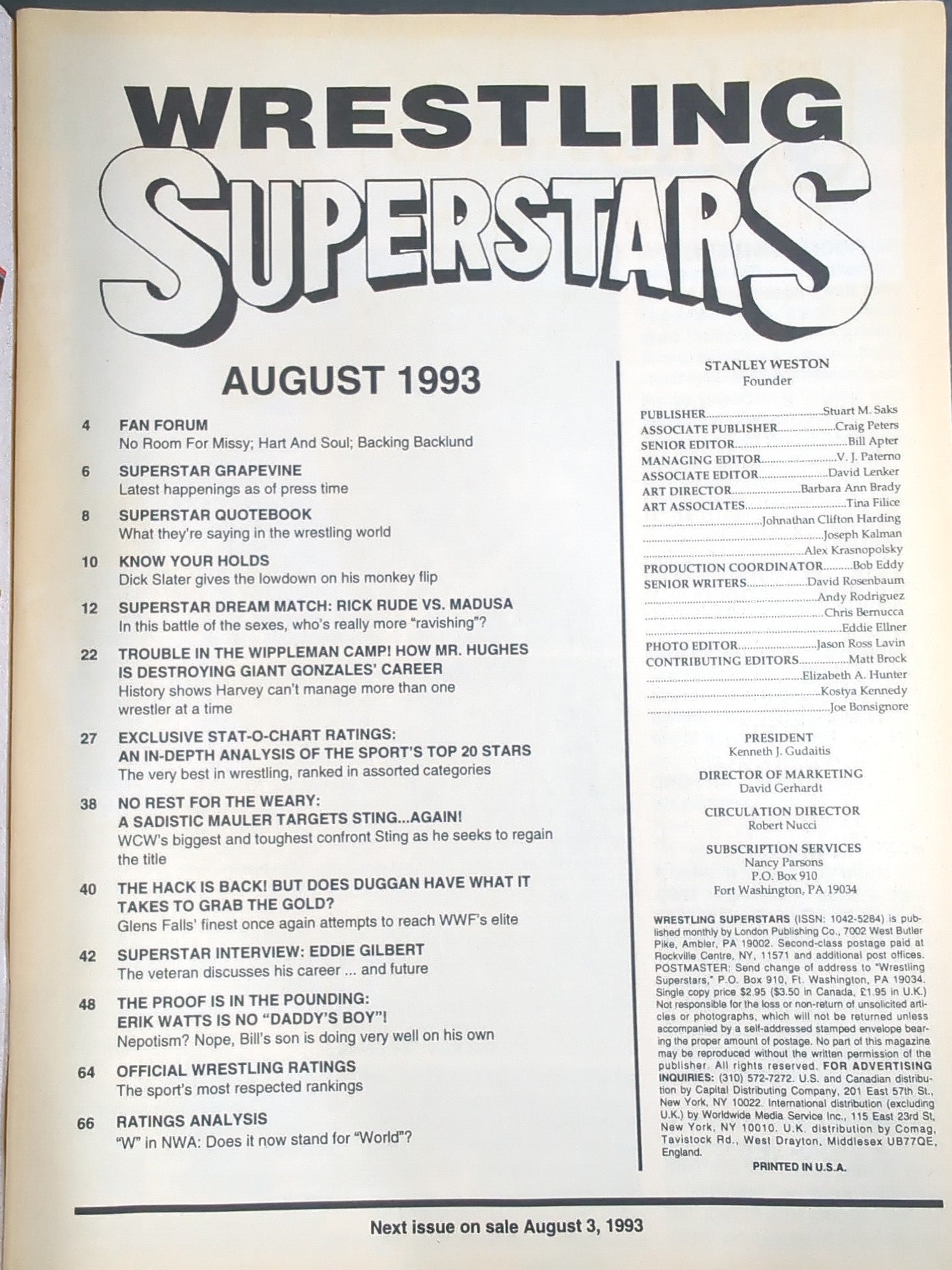 Wrestling SUPER STARS August 1993 issue