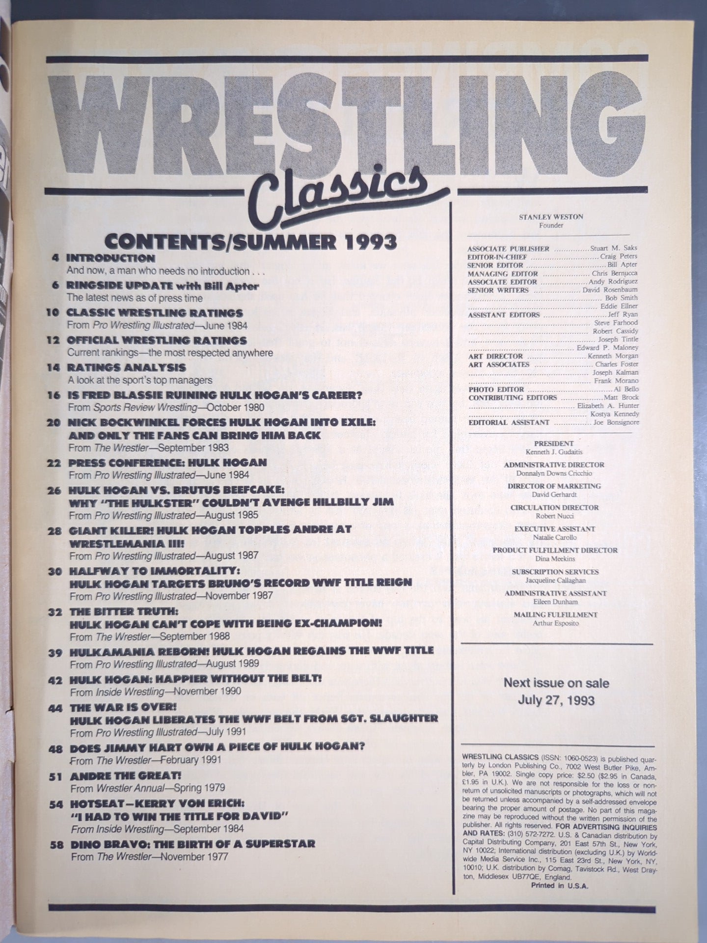 Wrestling Classics Summer 1993 issue