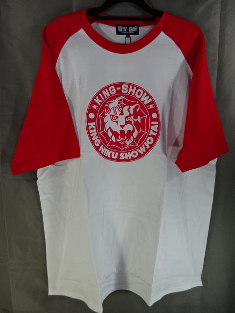 Muscle Girl Obi ×New Japan Pro Wrestling  Collaboration Raglan T-Shirt (Red× White)