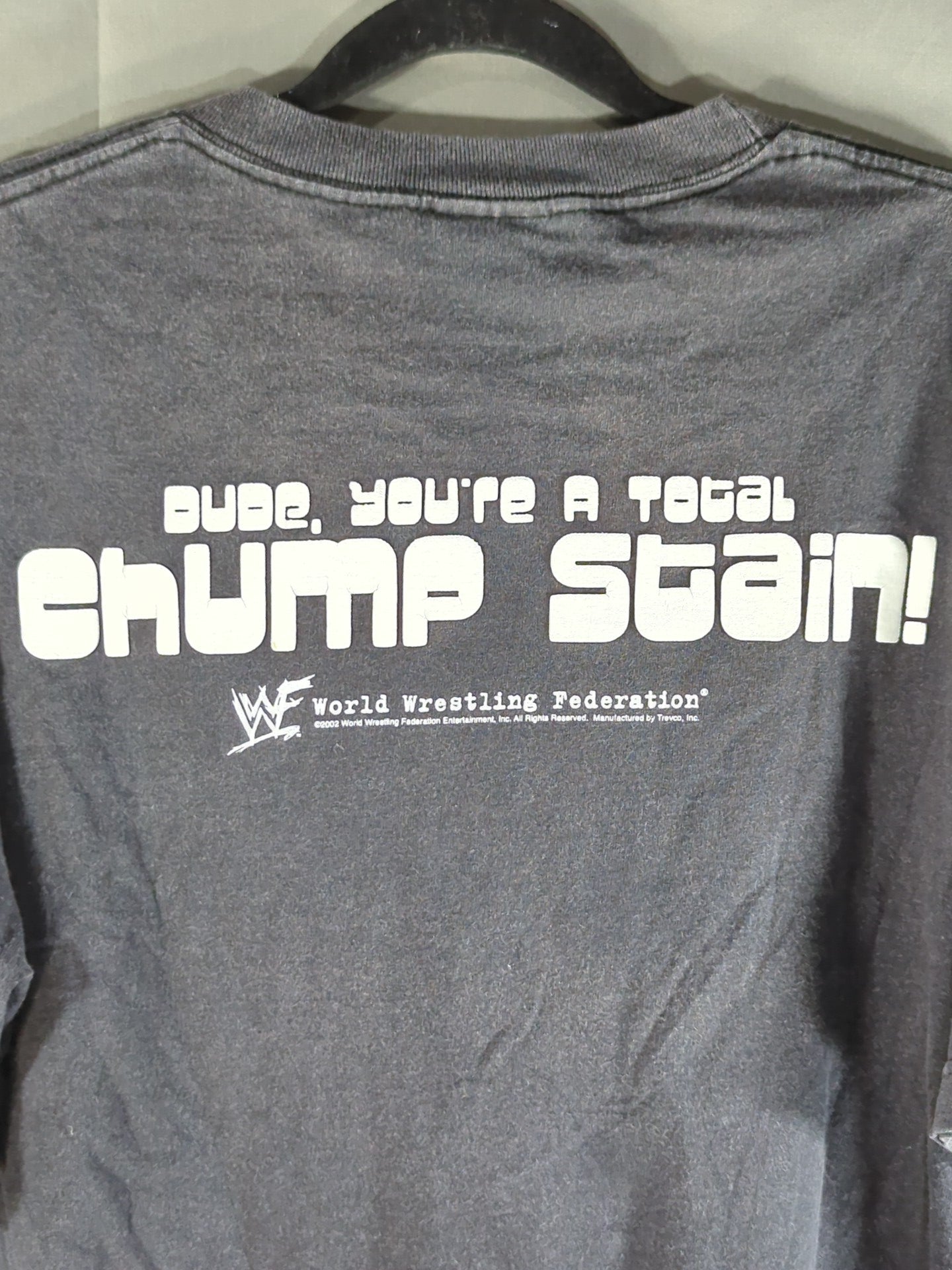 クリスチャン「DuDe, you're A Total Chump Stain!」イラストTシャツ(WWF(2002) / ブラック)