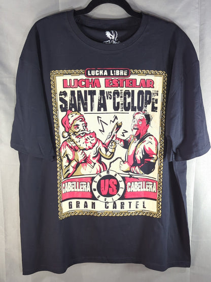 シクロペvsサンタ「NO DEATHMATCH NO CHRISTMAS」イラストTシャツ(ブラック)