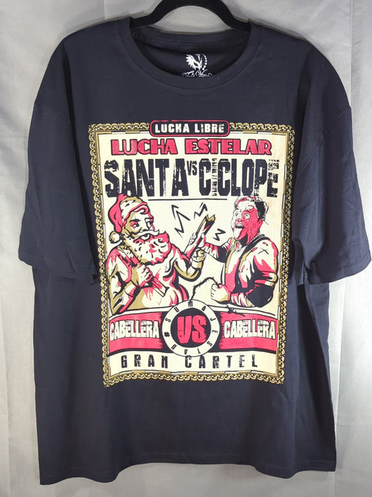 Cyclope vs Santa "NO DEATHMATCH NO CHRISTMAS" Illustration T-Shirt (Black)