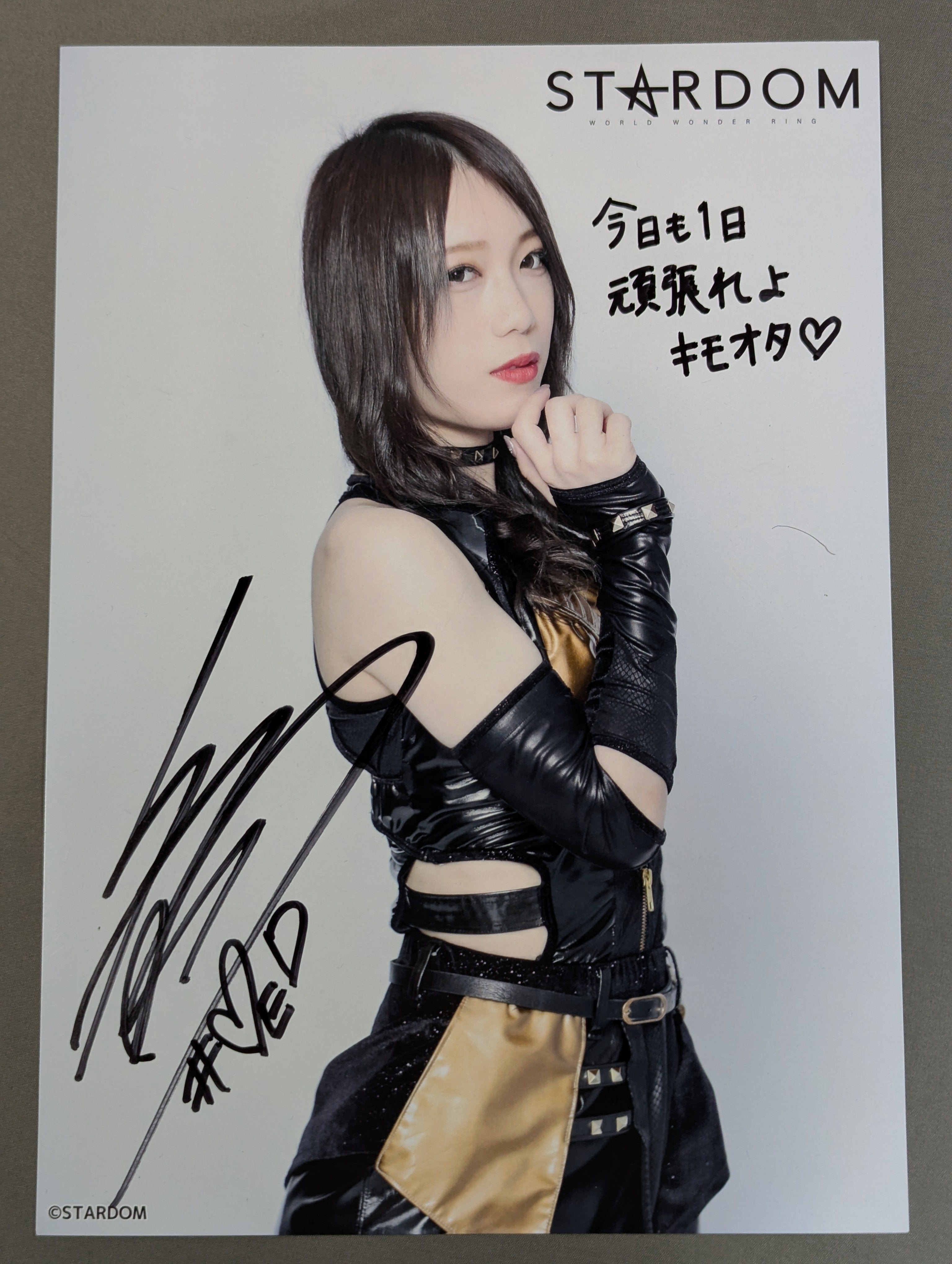 スターダム 鹿島沙希選手 ブロマイド付き直筆サイン入り手形色紙