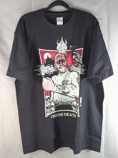ネクロ・ブッチャー「CHOOSE DEATH・Wrestling has always reminded in my heart」イラストTシャツ(ブラック)