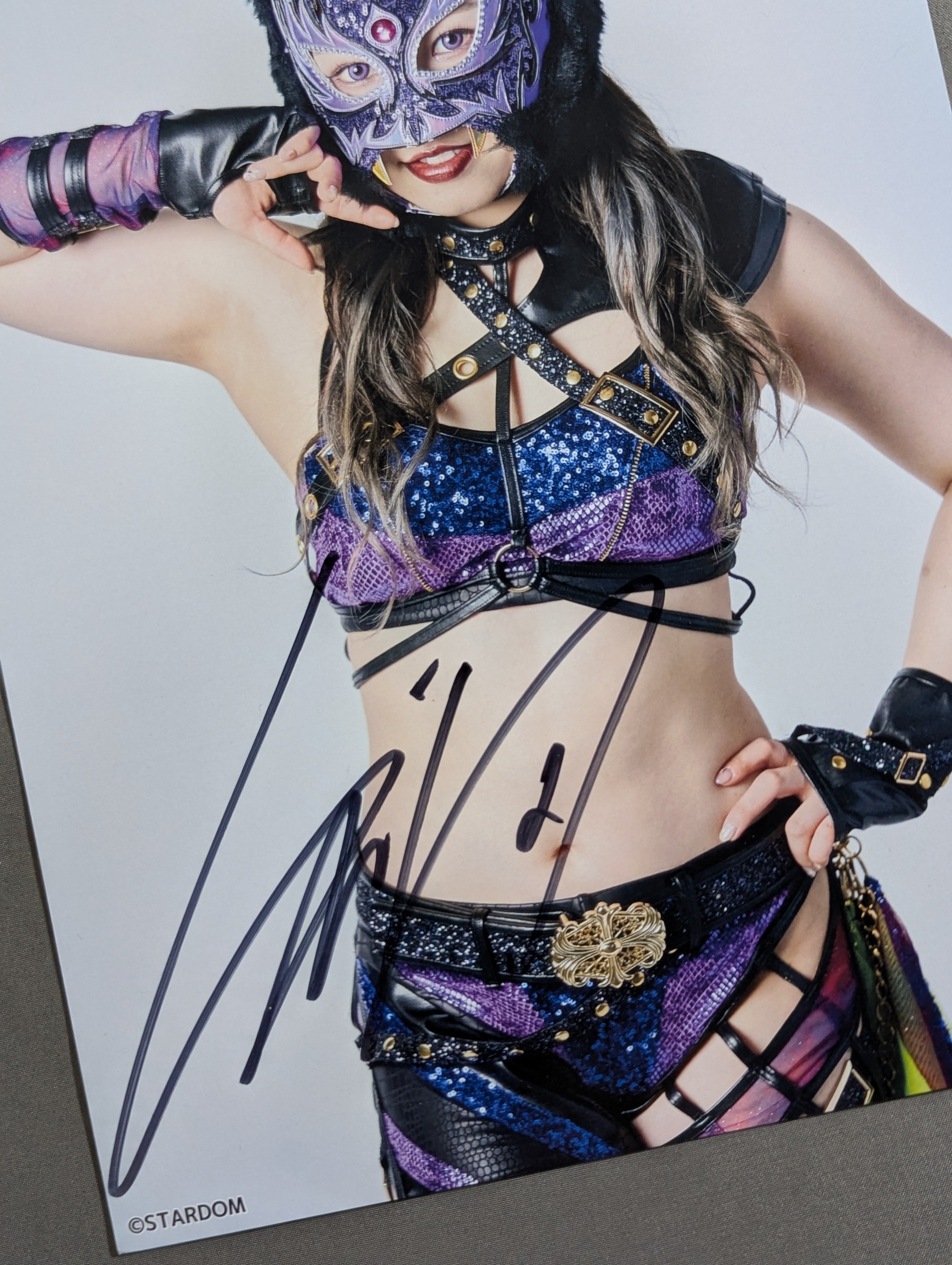 スターダム スターライト・キッド 直筆サイン入り 試合使用マスク 初期タイプ スターライト・キッド 直筆サイン入り スターダムポートレート(F-6