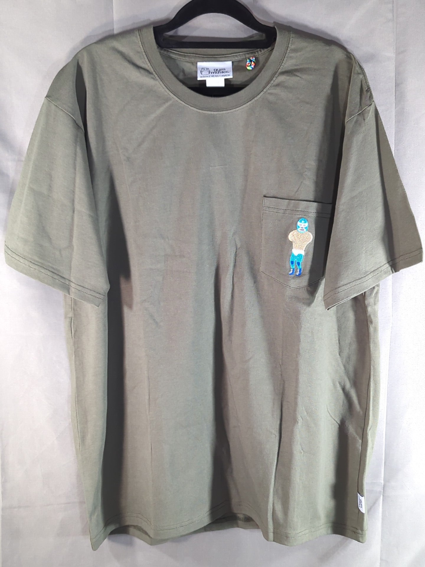 ルチャリブレ「ルチャドール刺繍」Tシャツ(モスグリーン)