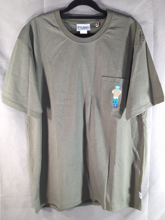 ルチャリブレ「ルチャドール刺繍」Tシャツ(モスグリーン)