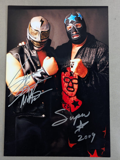 Super Strong Machine & Masked Superstar 2 hand signed autographs  Pro-Photo 