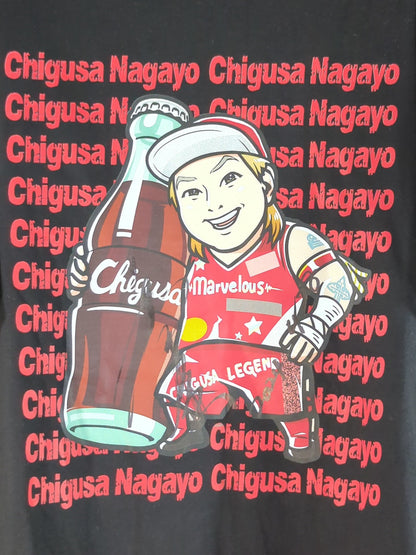 【hand signed autograph】 Chigusa Nagayo 「YES! CHIGUSA! YES!」 Illustration T-shirt (Black)