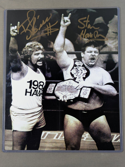 ★High Spots★ Stan Hansen & Ted DiBiase 2 hand signed autographs  Black and White Pro-Photo 