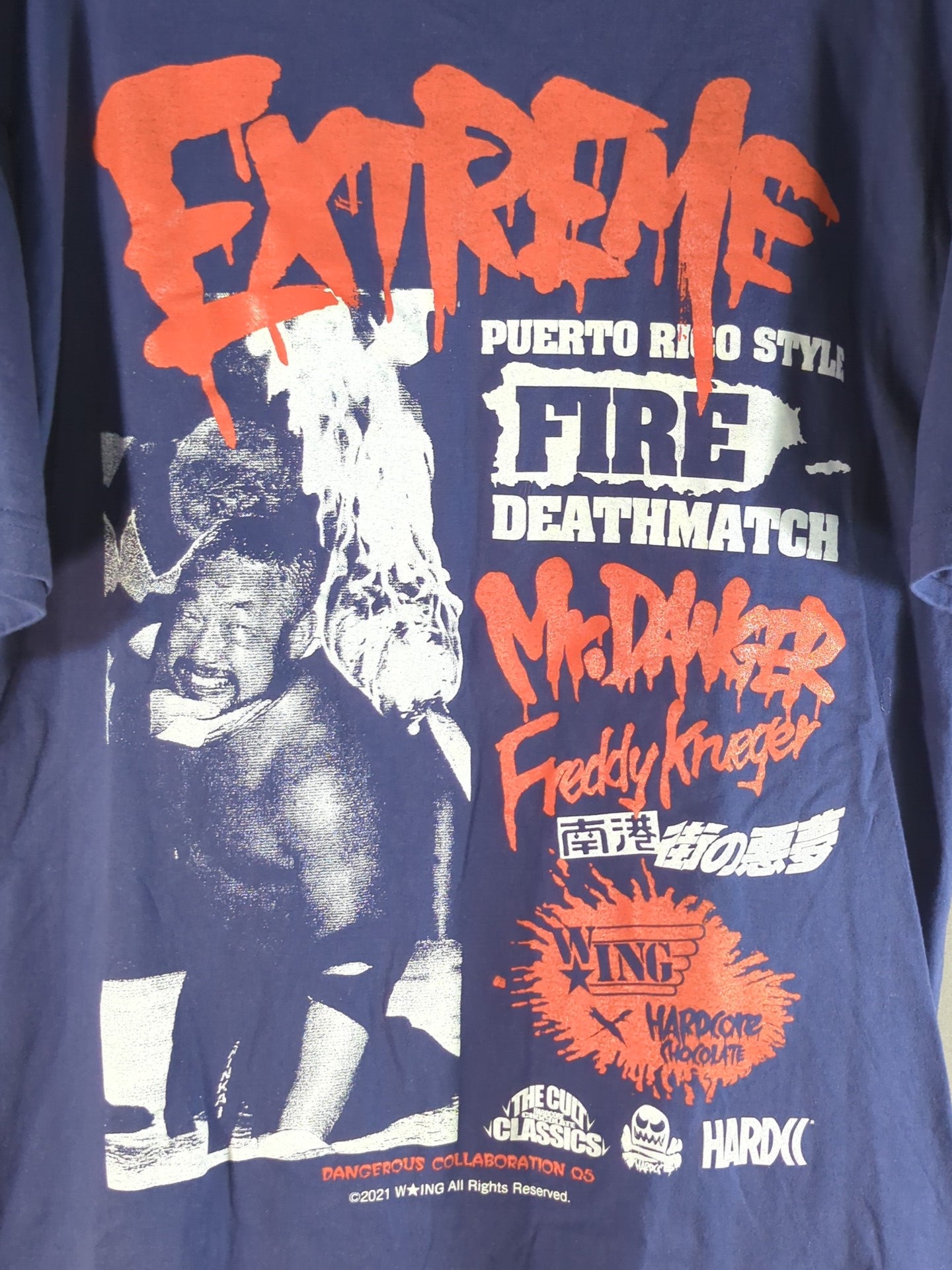 W★ING ファイヤーデスマッチ 南港街の悪夢(インディゴ) Tシャツ
