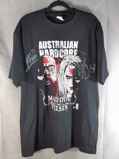 [2 hand signed autographs ] Mad Dog Connery & Bixin "AUSTRALIAN HARDCORE" Illustration T-Shirt