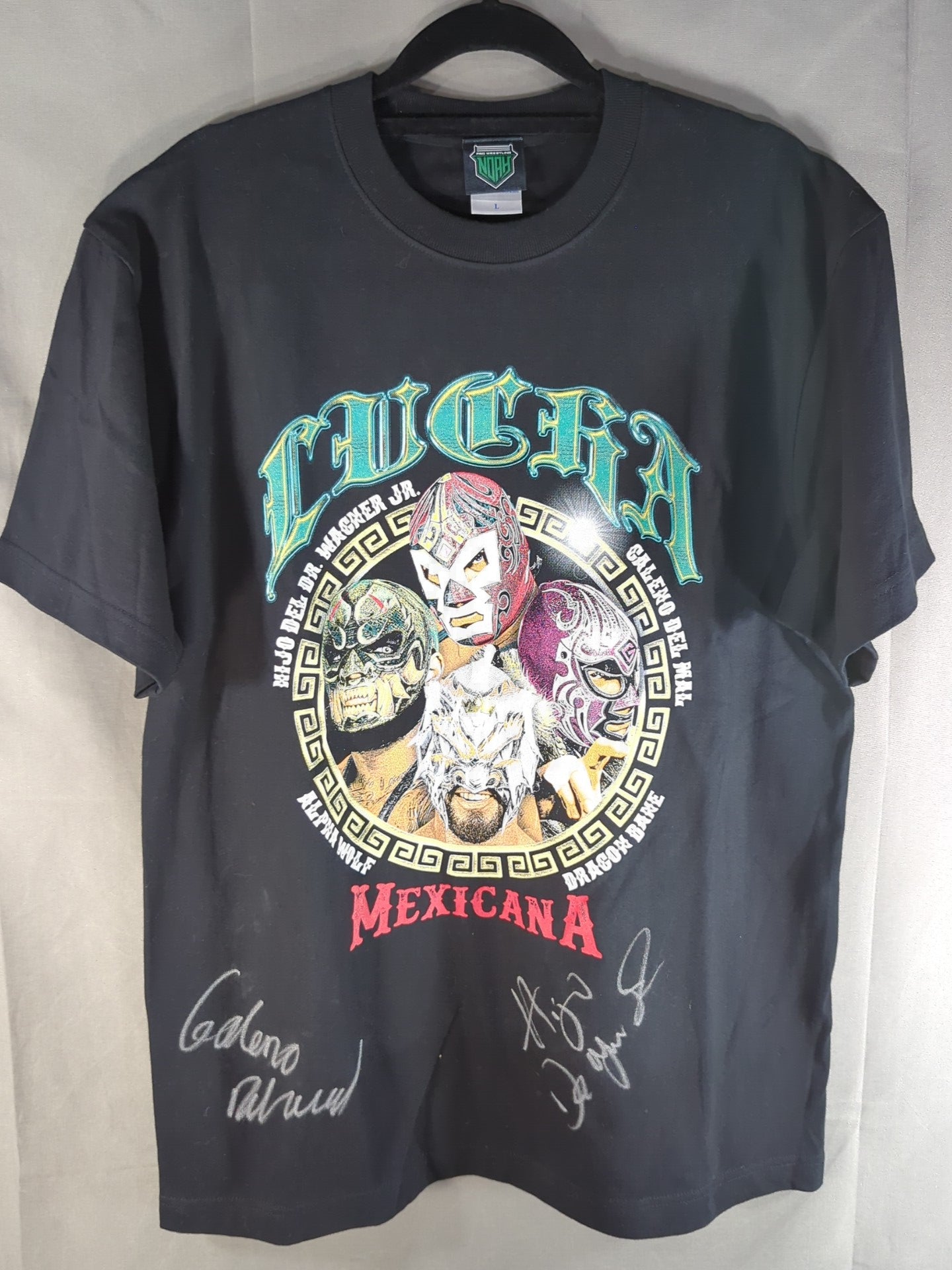 [Hijo de Dr. Wagner Jr  & Galeno del Mar 2 hand signed autographs ] LUCHA LIBRE Special Tag Match Commemorative T-Shirt