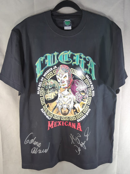 [Hijo de Dr. Wagner Jr  & Galeno del Mar 2 hand signed autographs ] LUCHA LIBRE Special Tag Match Commemorative T-Shirt