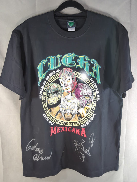 【イホ・デ・ドクトル・ワグナー・ジュニア＆ガレノ・デル・マル 直筆Wサイン入り】LUCHA LIBRE スペシャルタッグマッチ記念Tシャツ