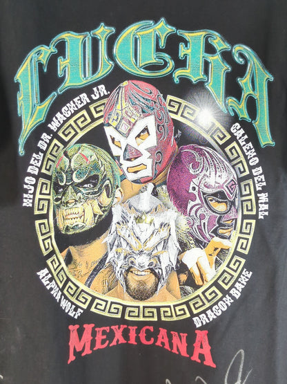 [Hijo de Dr. Wagner Jr  & Galeno del Mar 2 hand signed autographs ] LUCHA LIBRE Special Tag Match Commemorative T-Shirt
