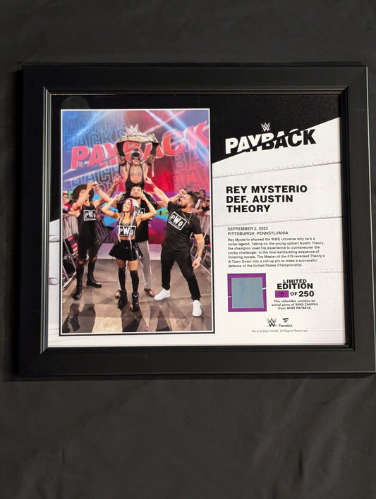 ★ Limited edition 250 worn by him ring piece of canvas enclosed ★ Rey Mysterio  Photo Frame