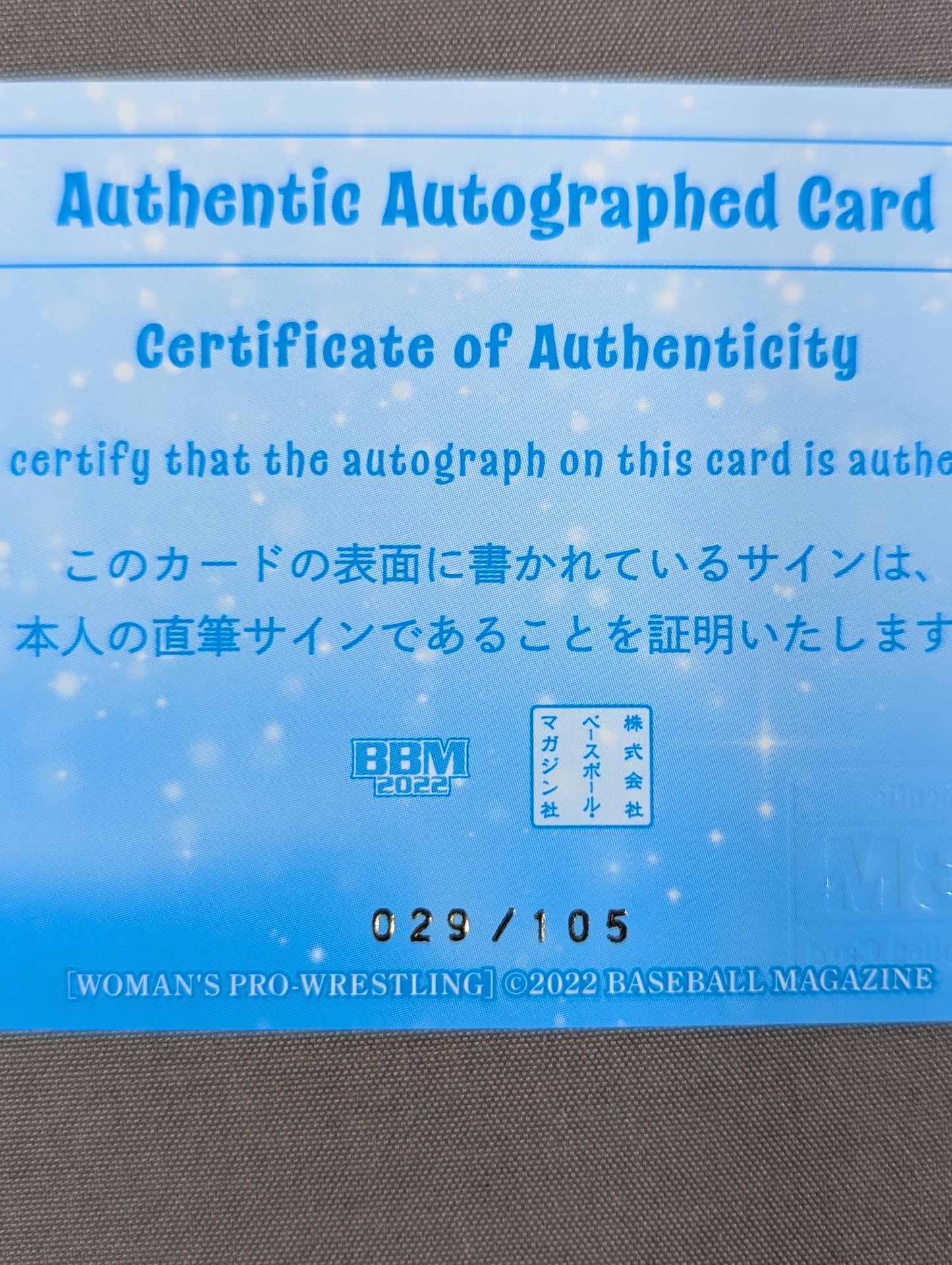 2022 BBM 笹村あやめ 公式サインカード