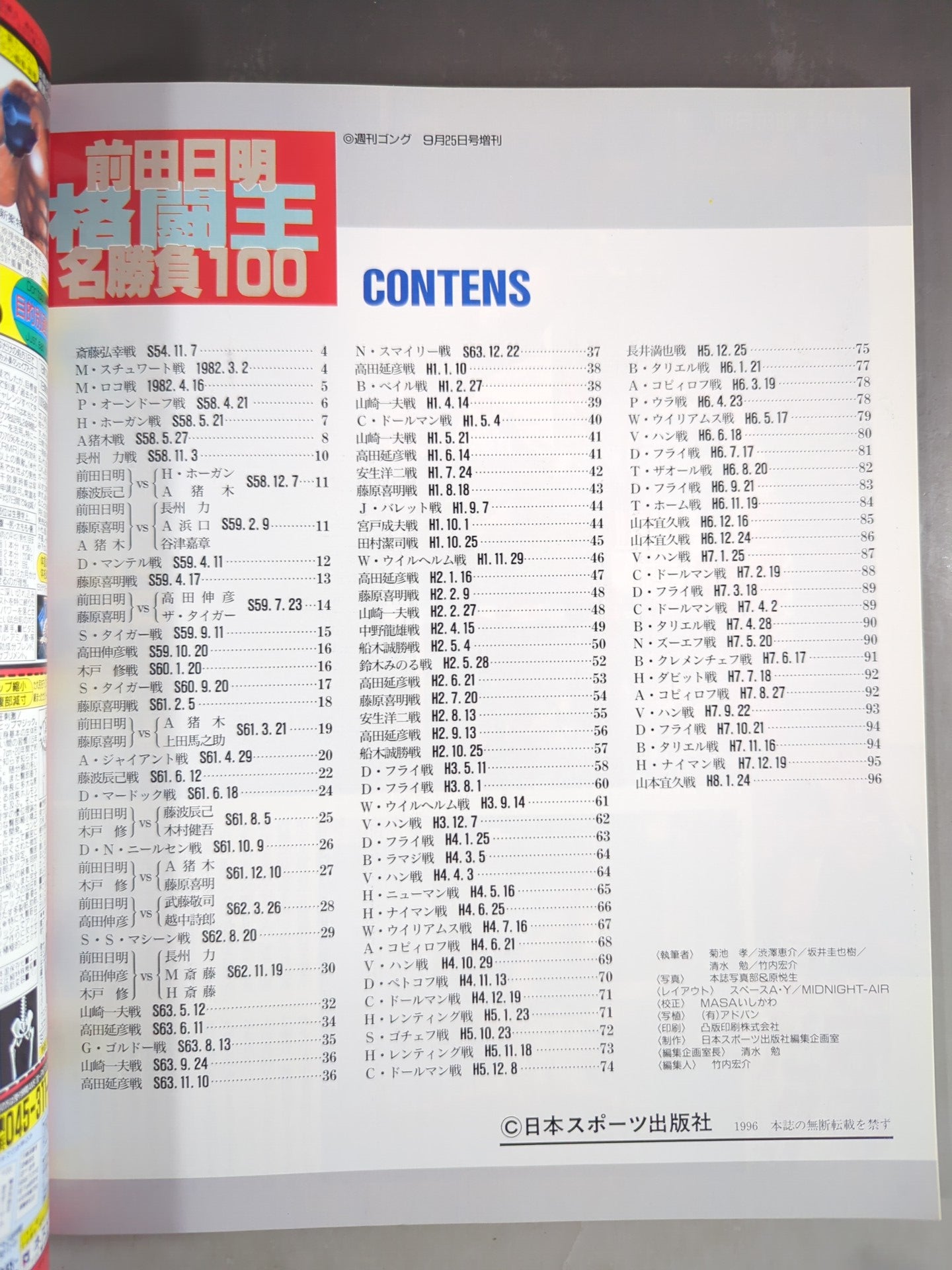 ゴング増刊号 前田日明 名勝負100